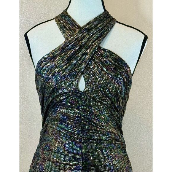 NWOT ZARA Festive Sparkle Halter Neck Ruched Mini Dress Women's XS - Picture 4 of 11